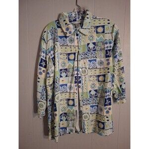 Vintage Napa Vlley 3/4 Sleeve Buton Up Shirt Geometric Designs Sz L